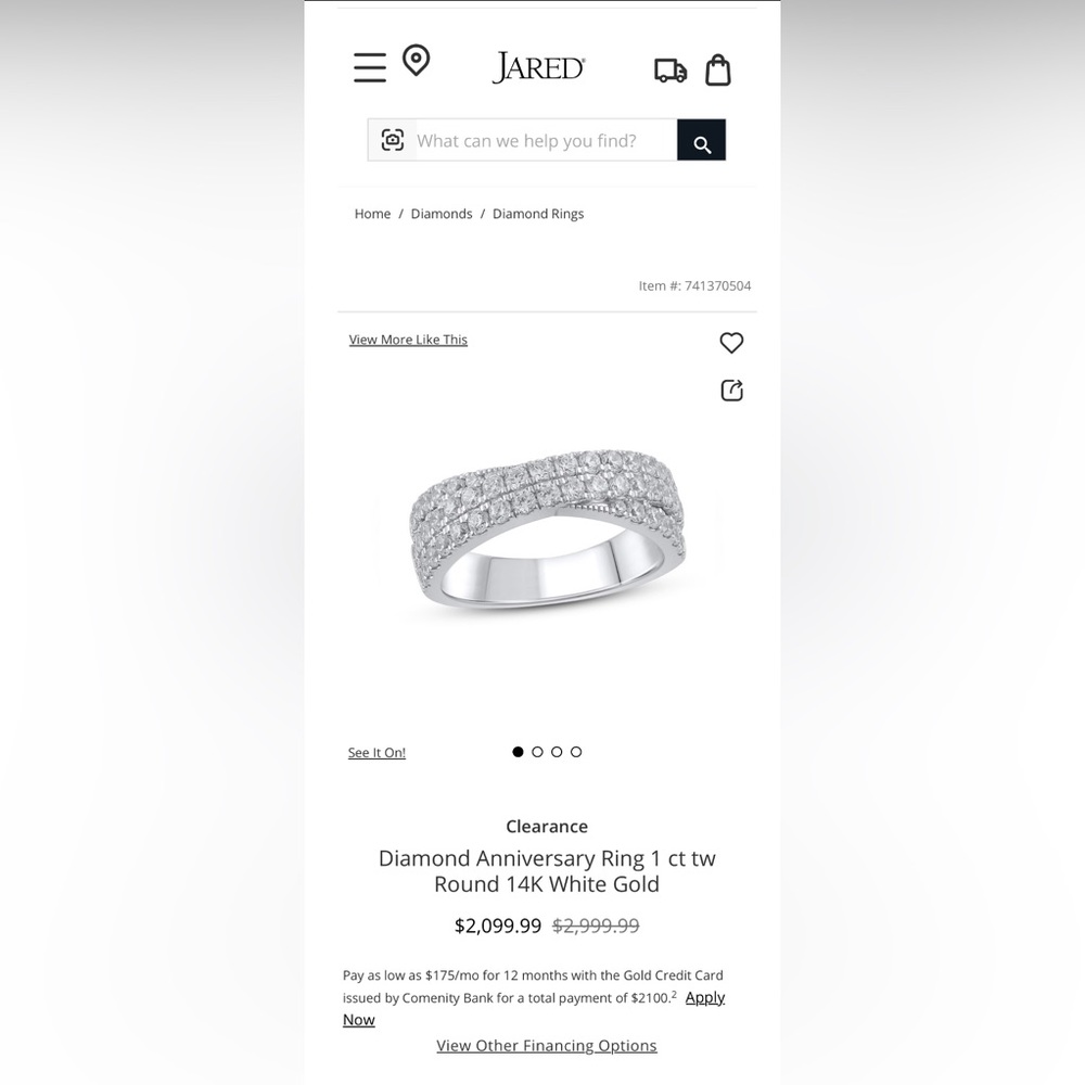 Jared Diamond Anniversary Ring 1 carat Round 14K White Gold